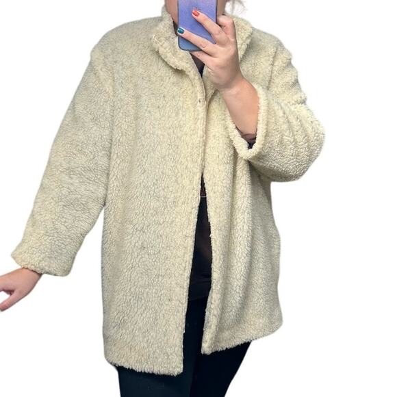 Vintage Faux Fur Sherpa Teddy Jacket Cream Handmade Open Front Mob Wife - Picture 2 of 8